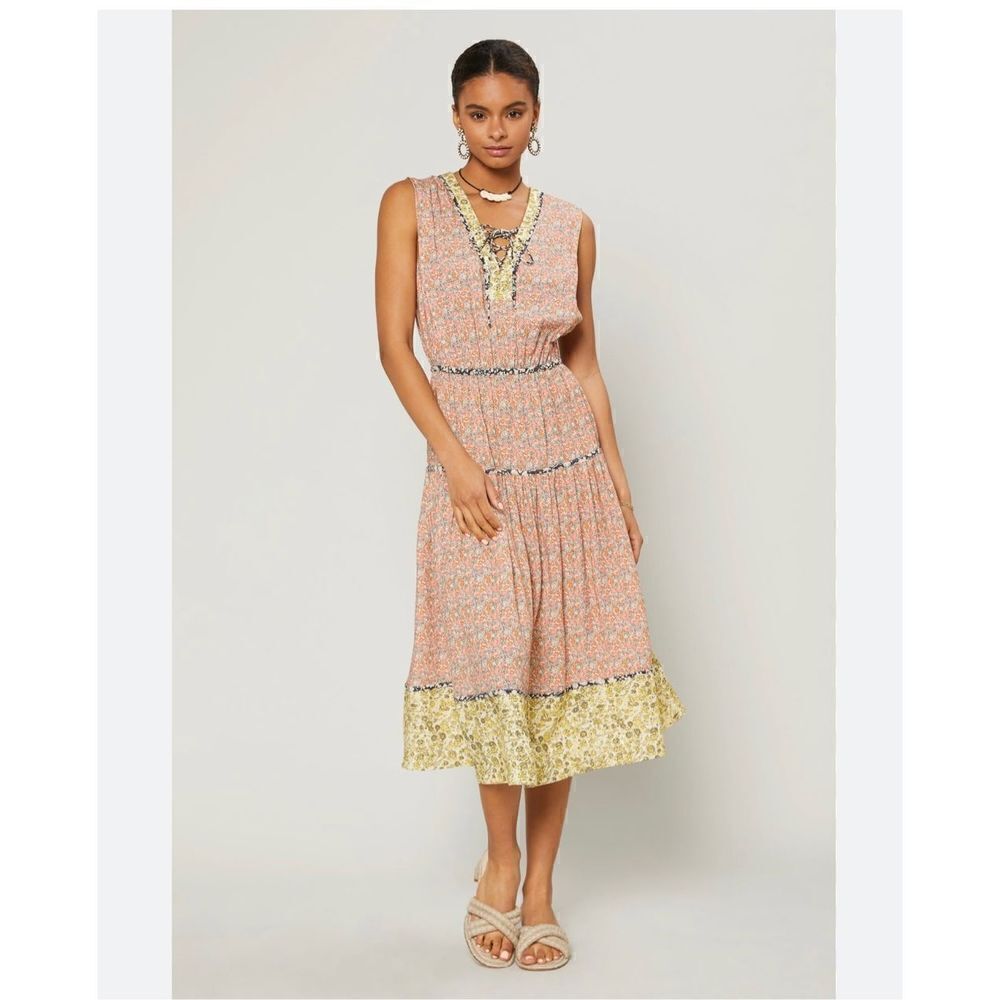 Current Air Floral Contrast Lace Up Midis Dress XS